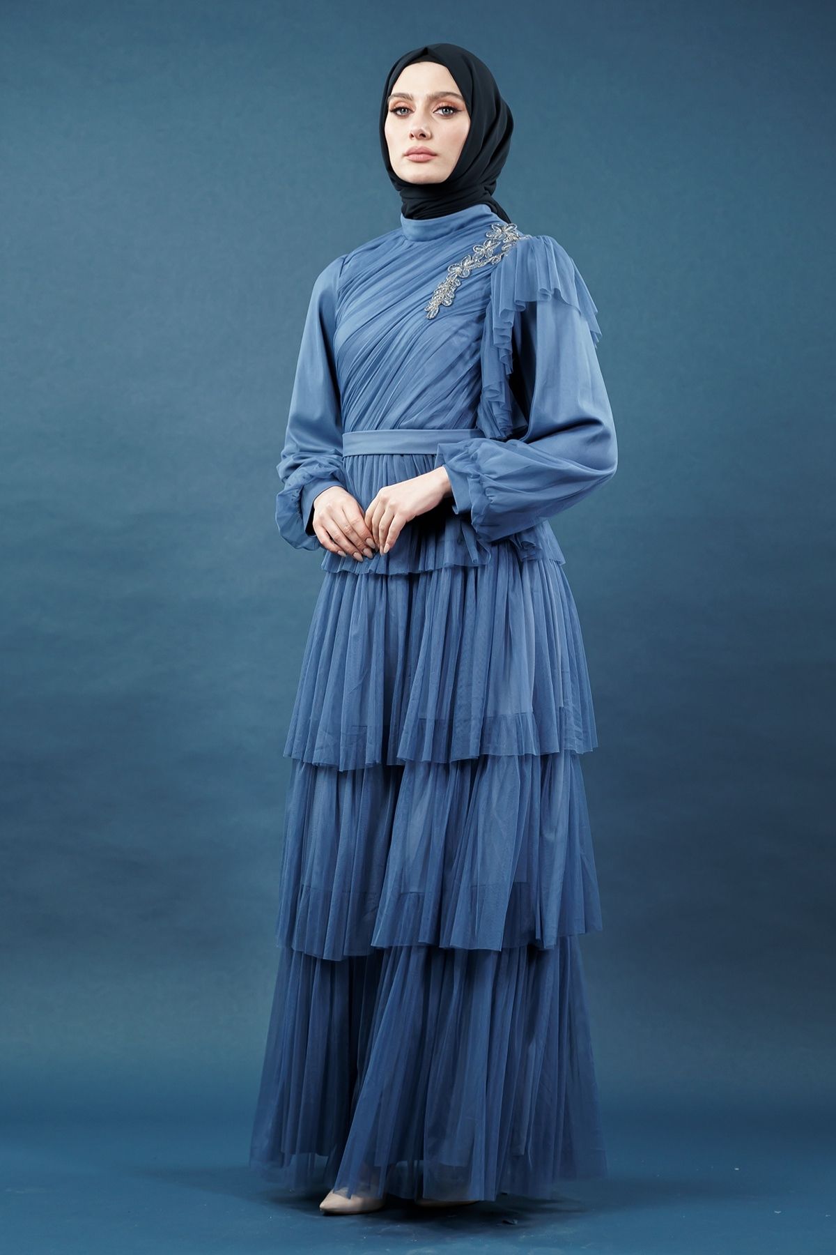 Indigo Collor Evening Dress