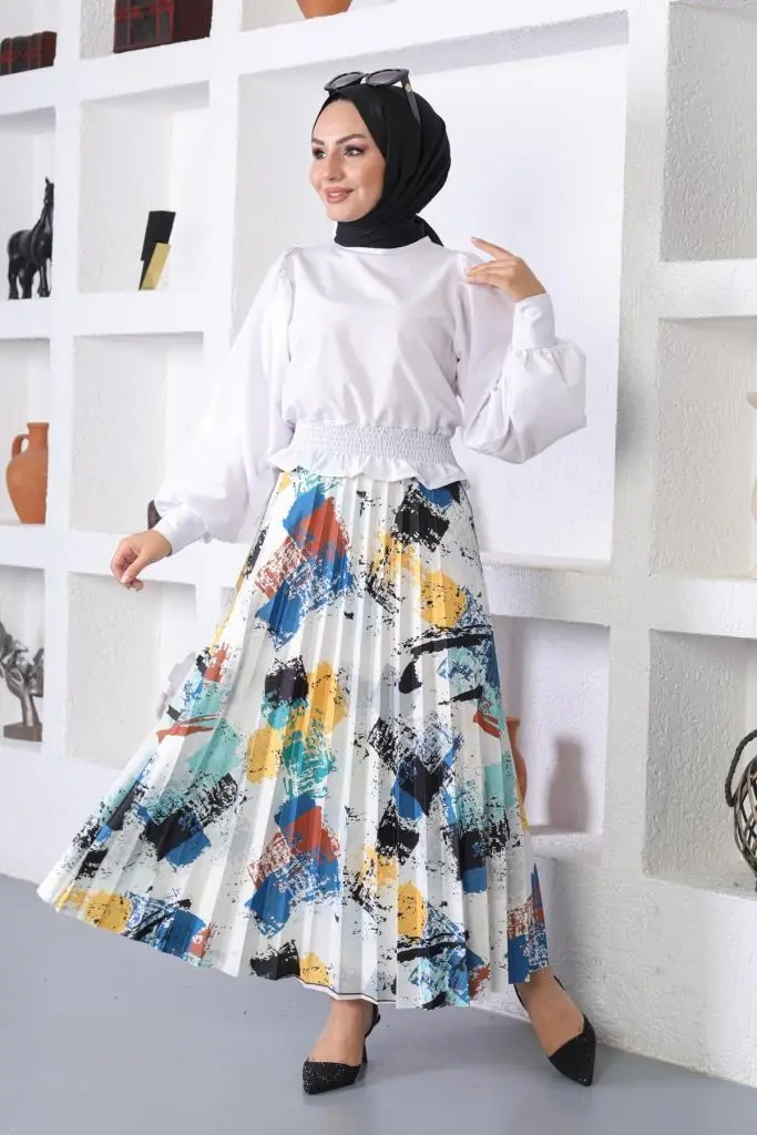 Indigo Patterned Hijab Skirt-detail