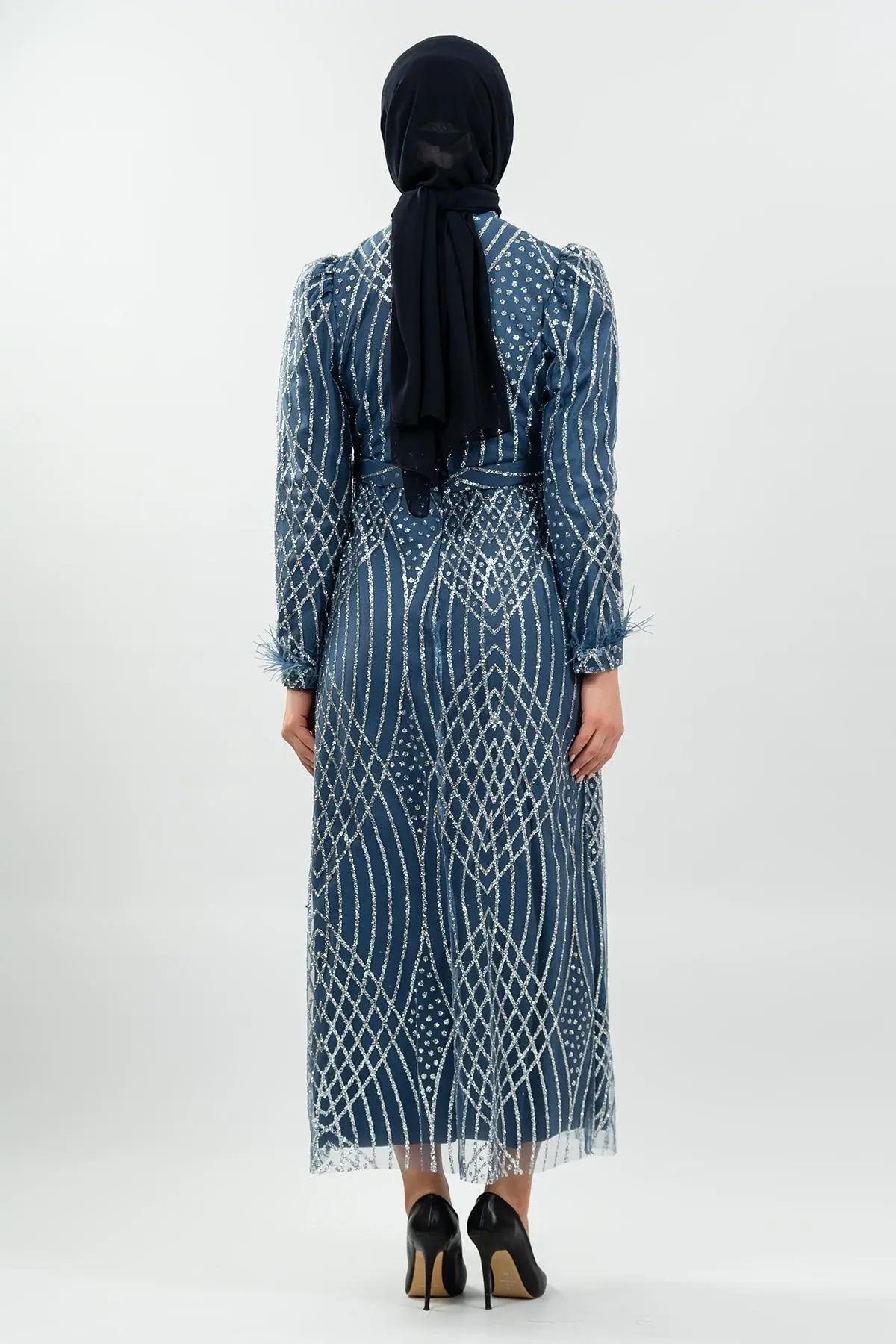 Indıgo Silvery Evening Dress-detail