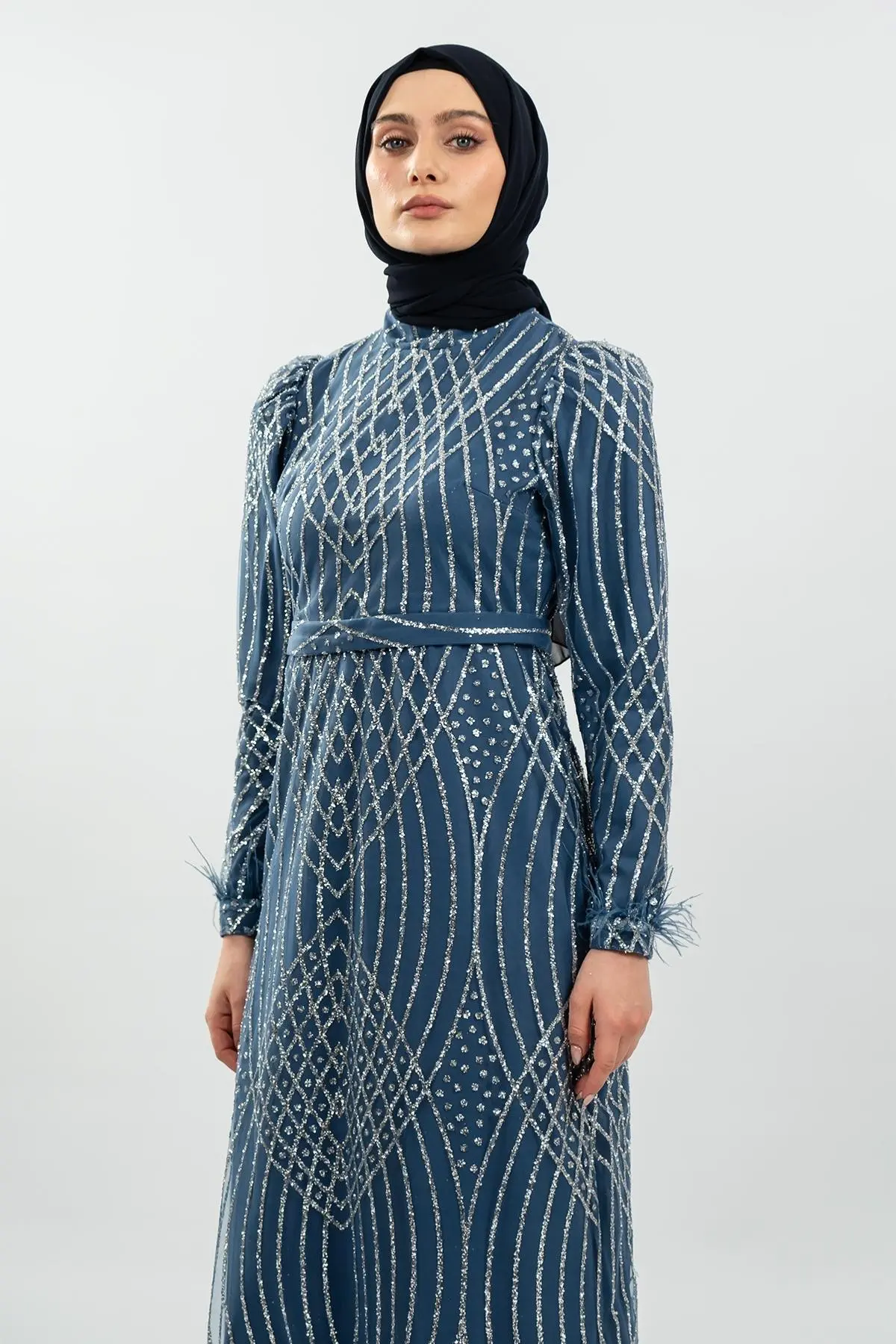 Indıgo Silvery Evening Dress-detail