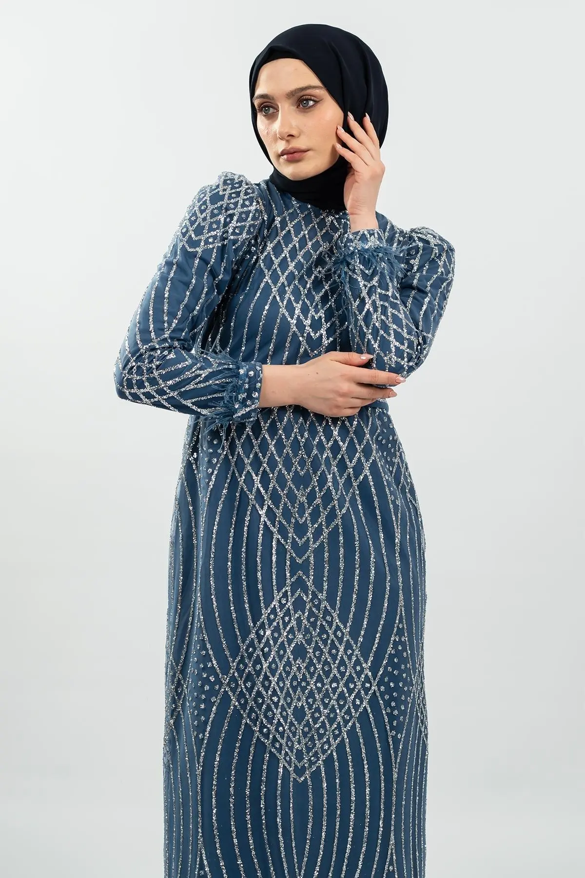 Indıgo Silvery Evening Dress-detail