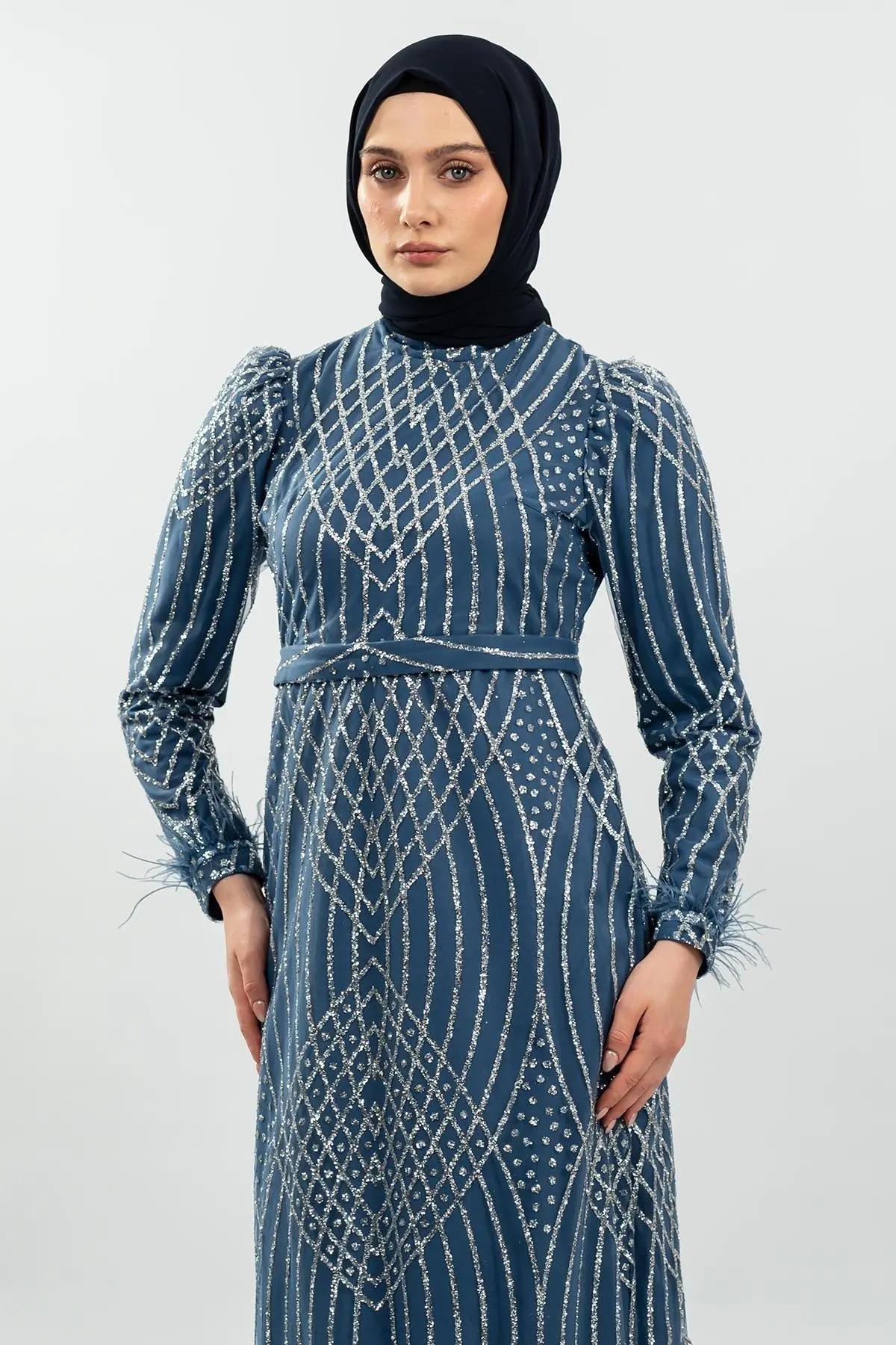 Indıgo Silvery Evening Dress-detail