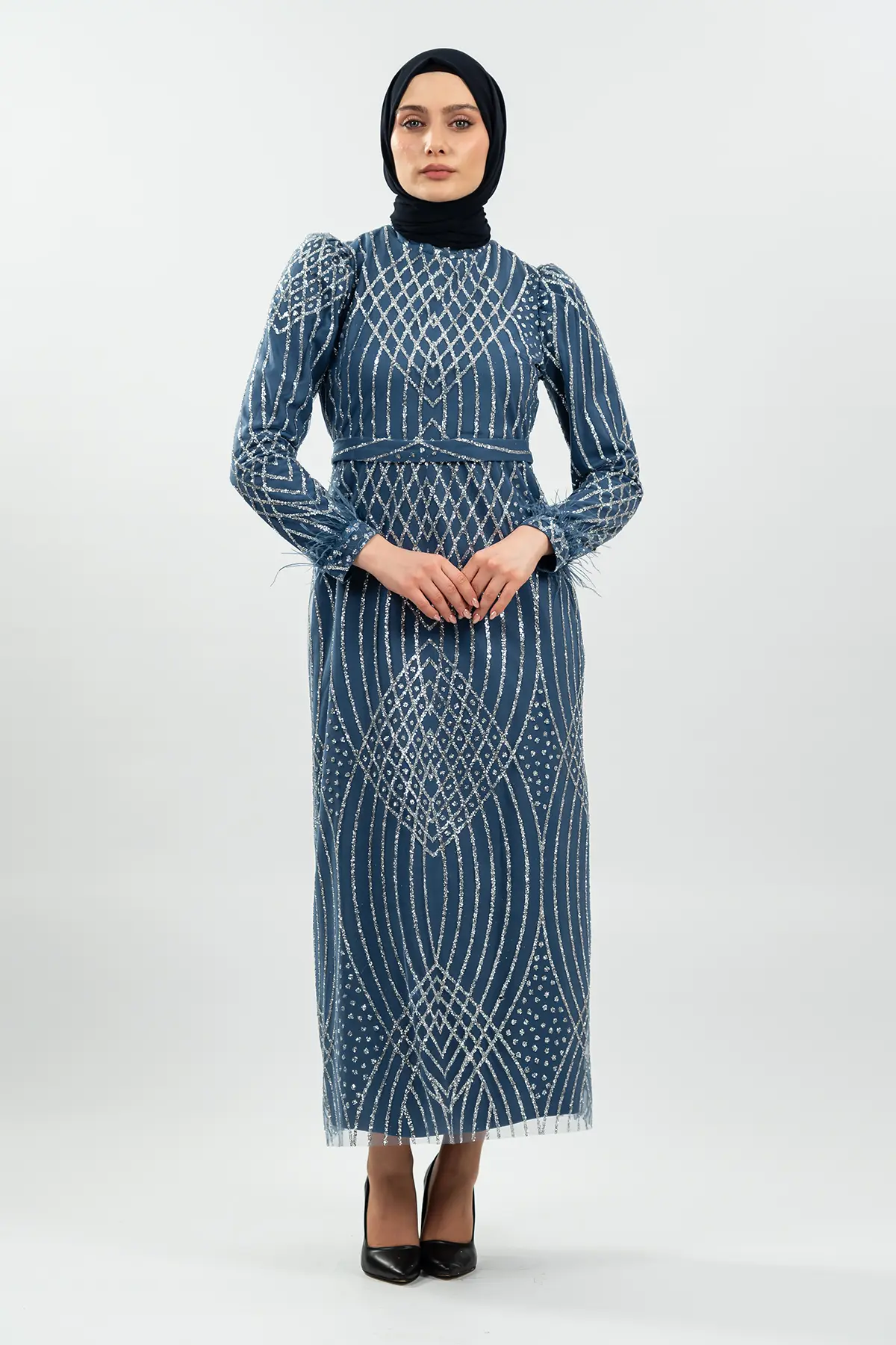 Indıgo Silvery Evening Dress-detail