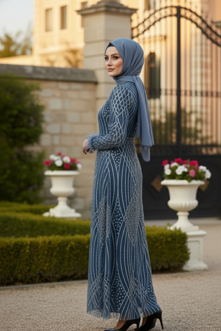 Indıgo Silvery Evening Dress