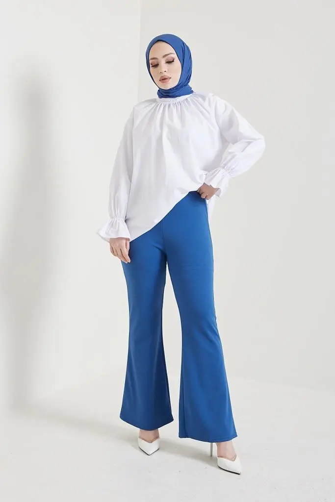 Indigo Spanish Cuffed Fabric Trousers-detail