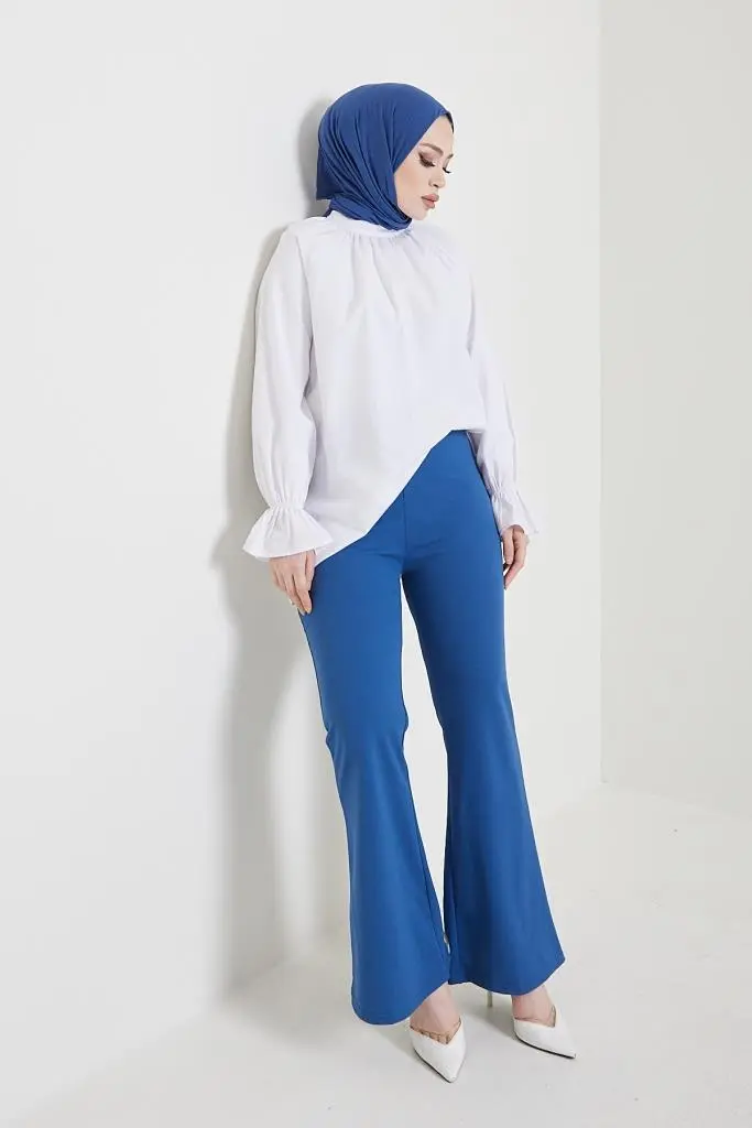 Indigo Spanish Cuffed Fabric Trousers-detail