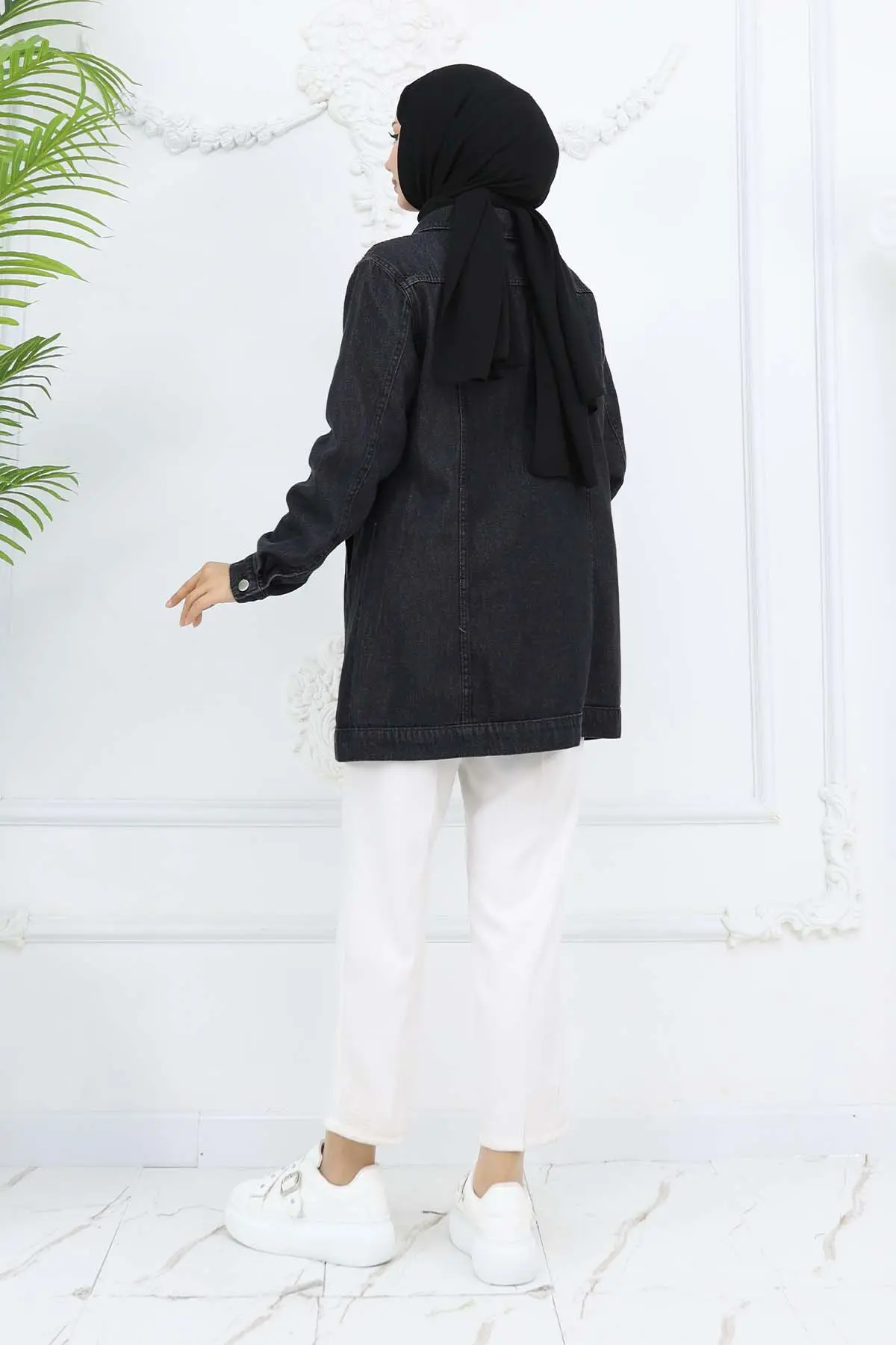 İnci Detaylı Kot Ceket Siyah 7807-detail
