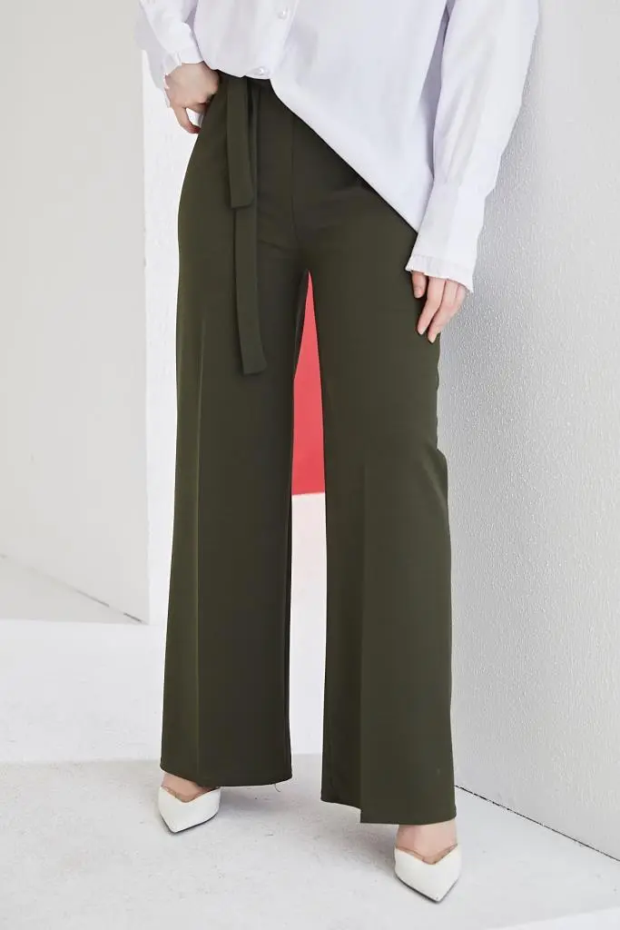 Khaki Belted Hijab Pants-detail