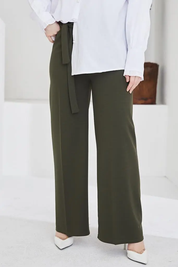Khaki Belted Hijab Pants-detail