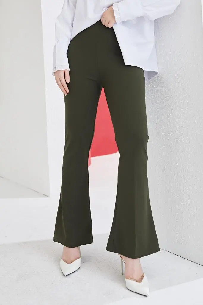 Khaki Spanish Cuffed Fabric Trousers-detail
