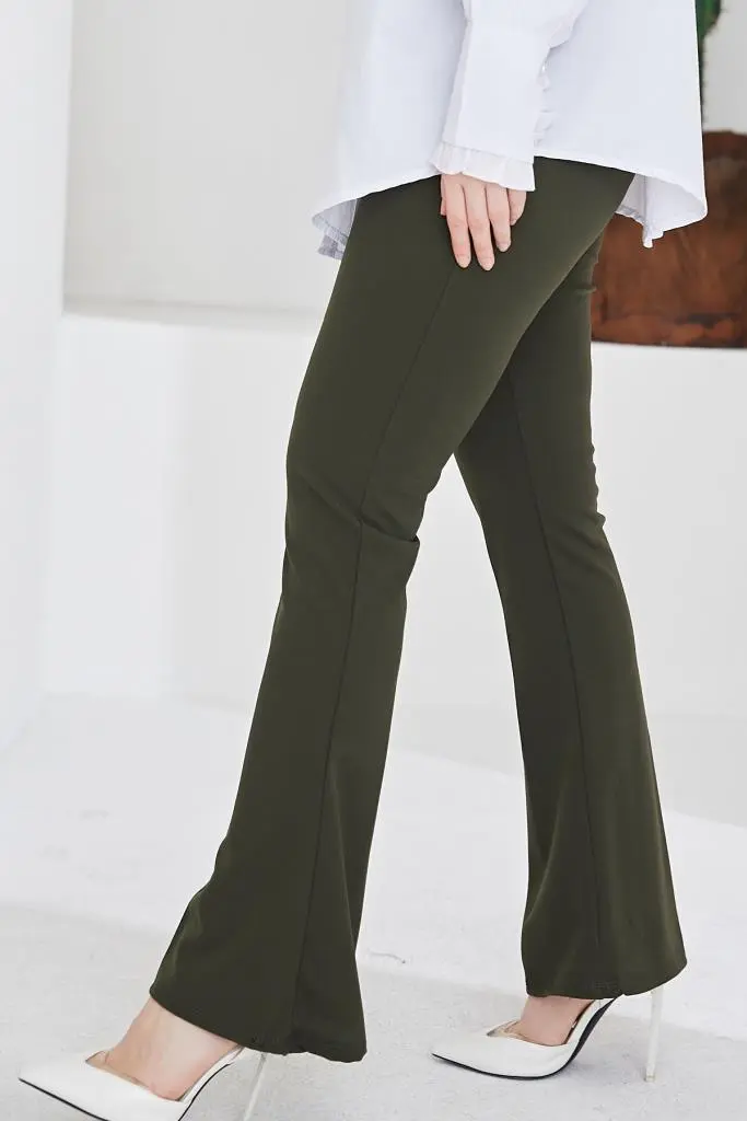 Khaki Spanish Cuffed Fabric Trousers-detail