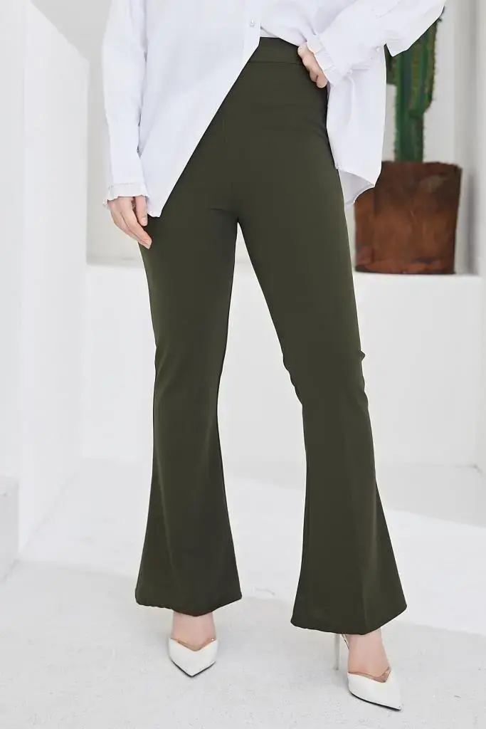 Khaki Spanish Cuffed Fabric Trousers