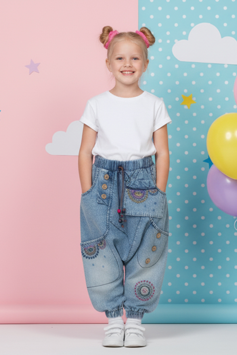 Kids' Bohemian Print Relaxed Fit Denim Trousers