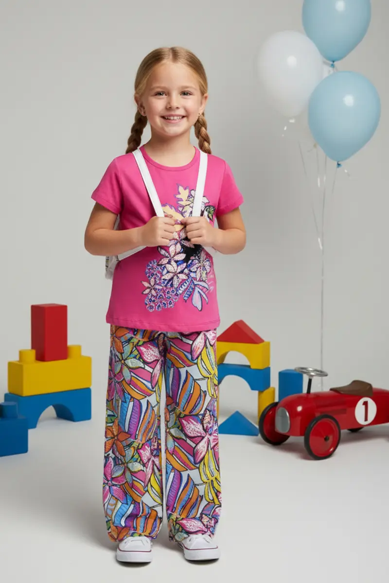 Kids' Patterned T-shirt, Comfort Trousers & Mini Backpack 3 Set-detail