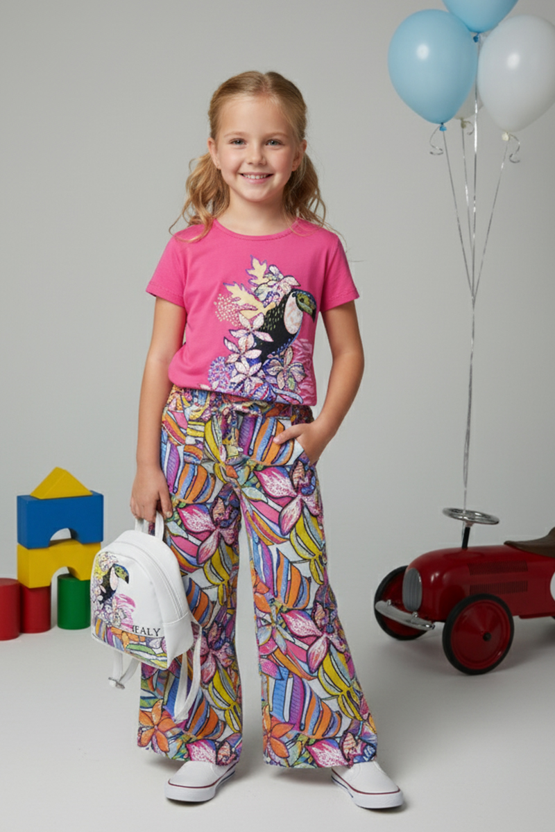 Kids' Patterned T-shirt, Comfort Trousers & Mini Backpack 3 Set