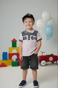 Kids' Stylish Polo Tee & Washed Black Shorts 2-set Outfit