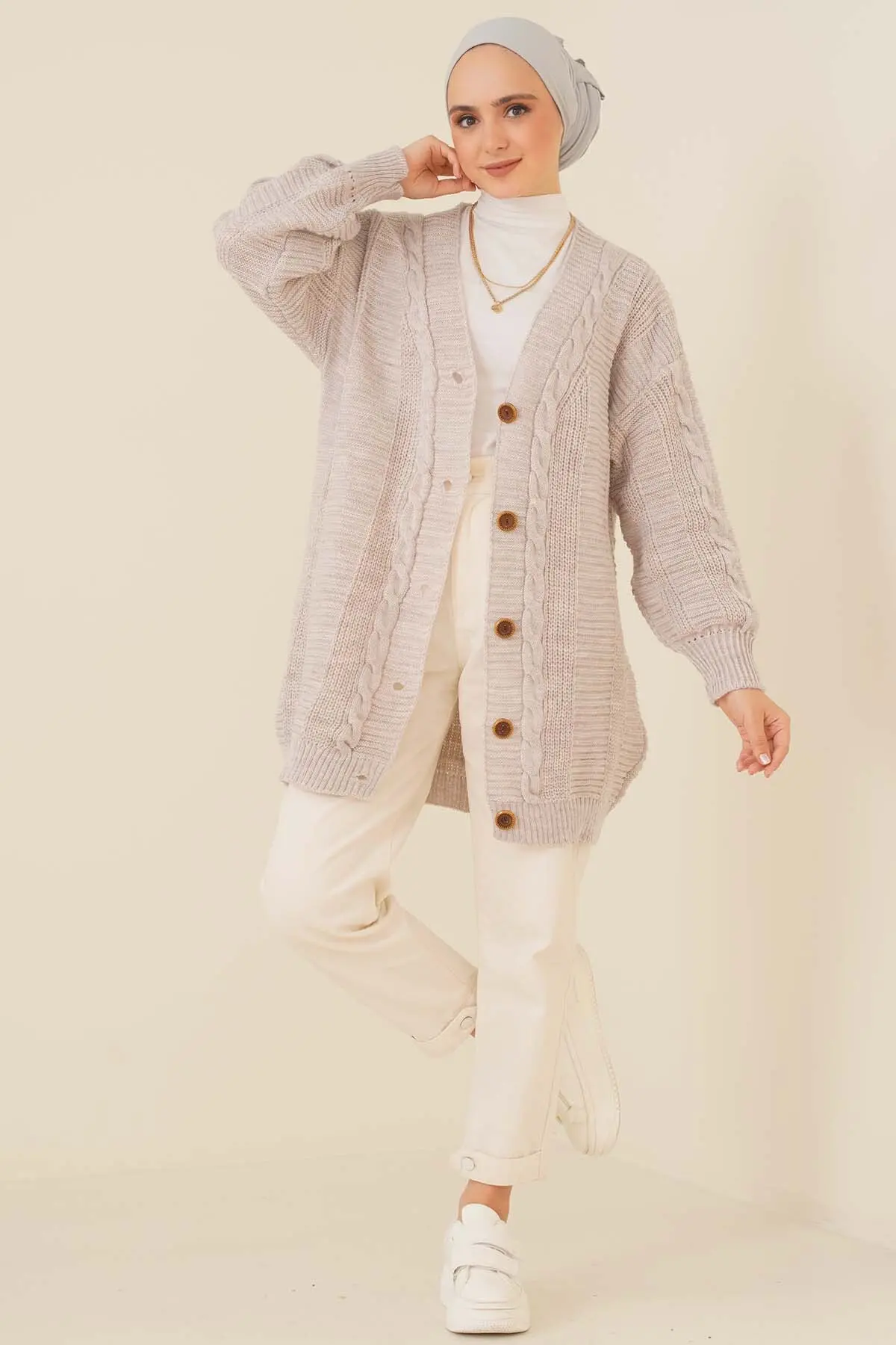 Knıt Patterned Button Front Stone Cardıgan-detail