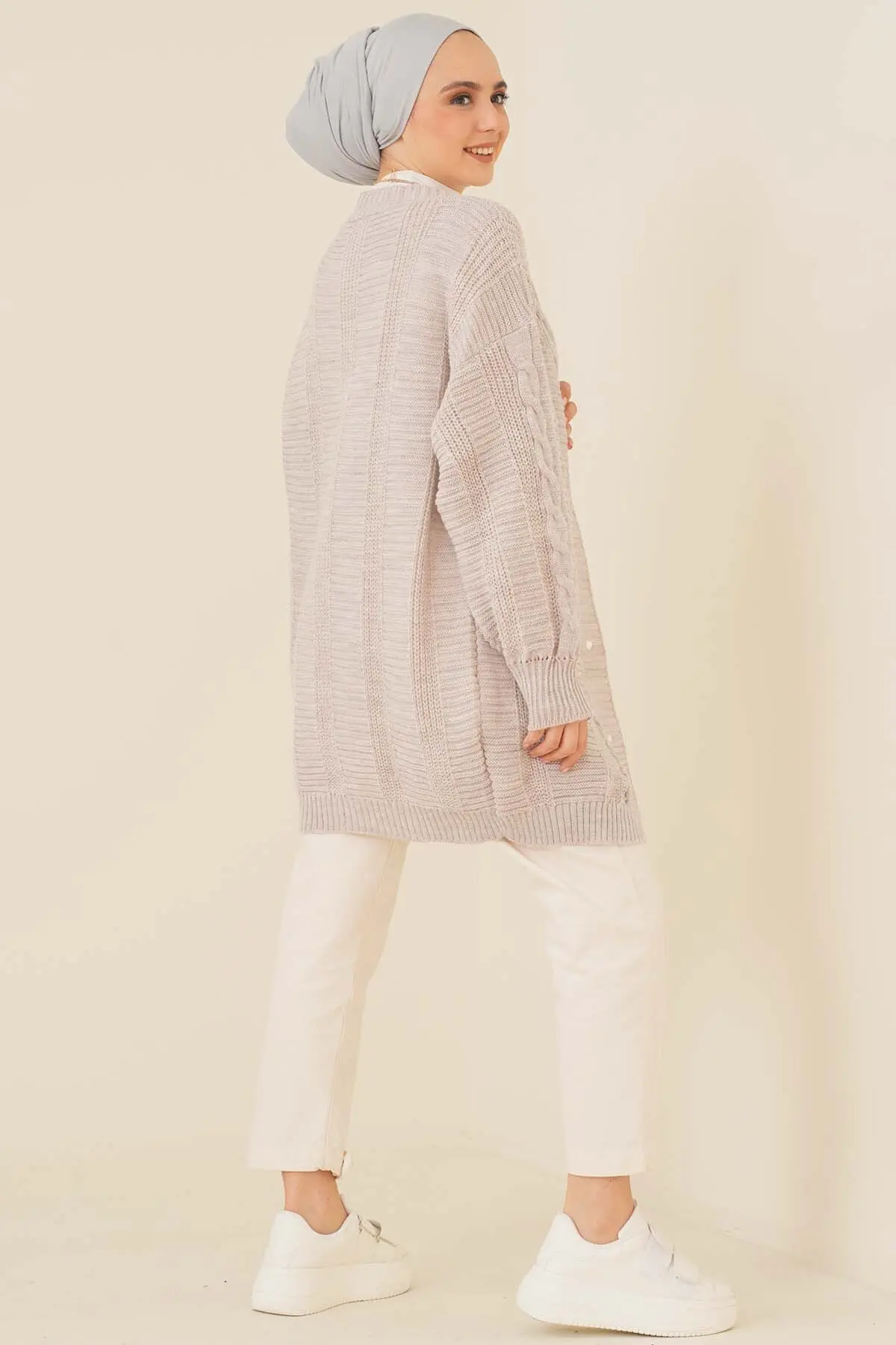 Knıt Patterned Button Front Stone Cardıgan-detail