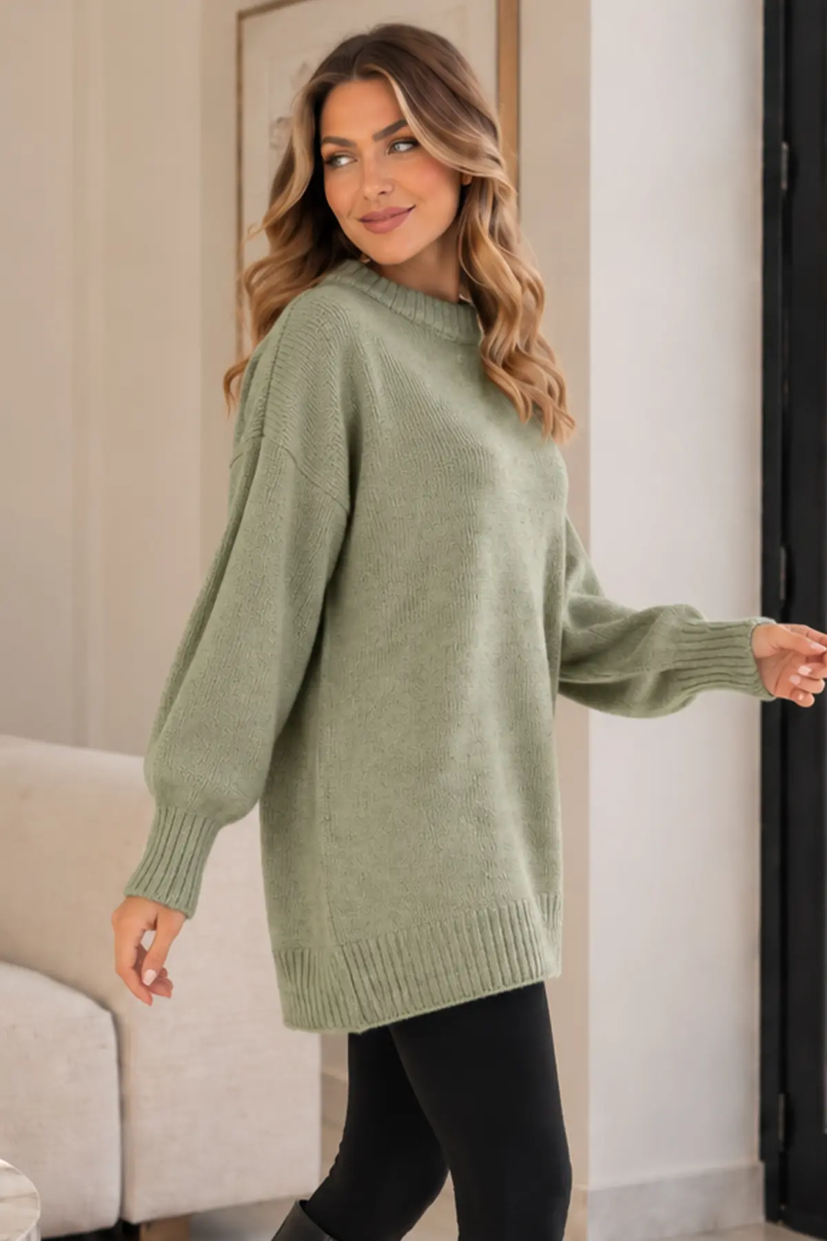 Knit Sweater K6027 Almond Green-detail