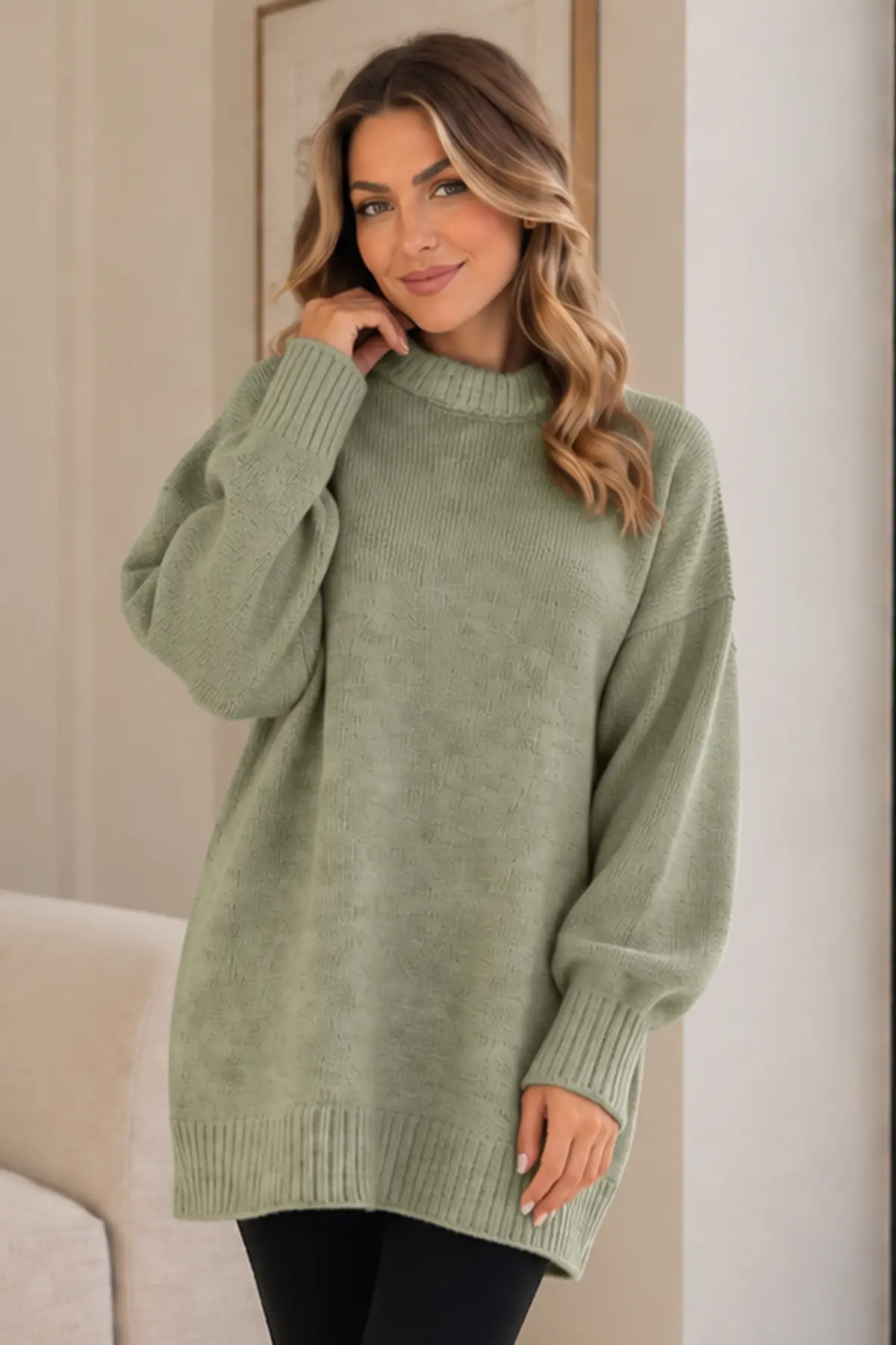 Knit Sweater K6027 Almond Green-detail