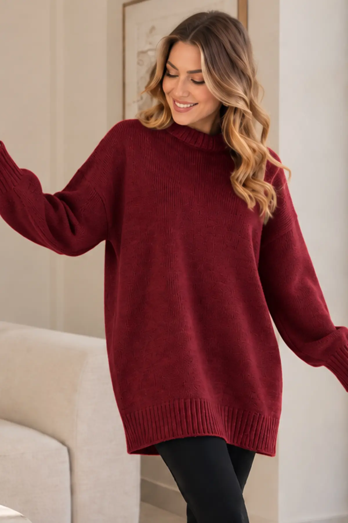 Knit Sweater K6027 Burgundy-detail