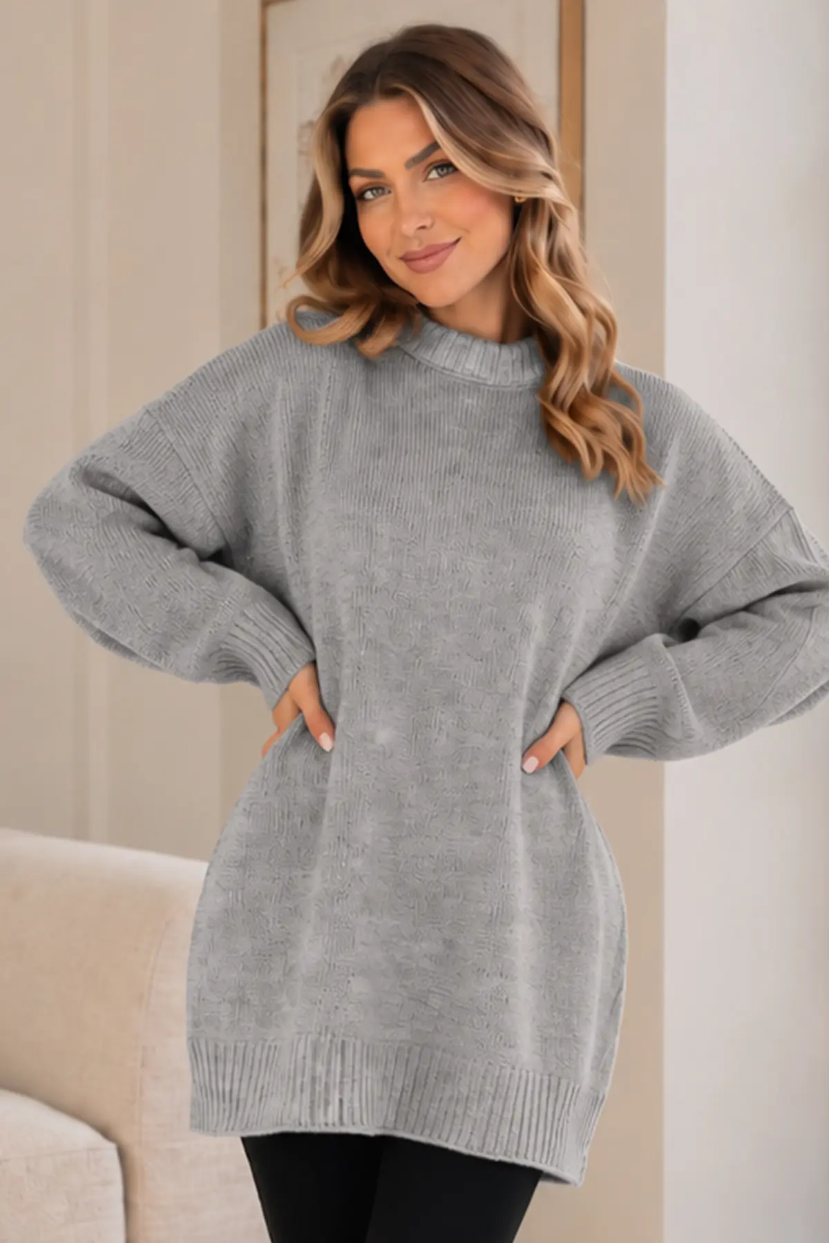 Knit Sweater K6027 Grey-detail