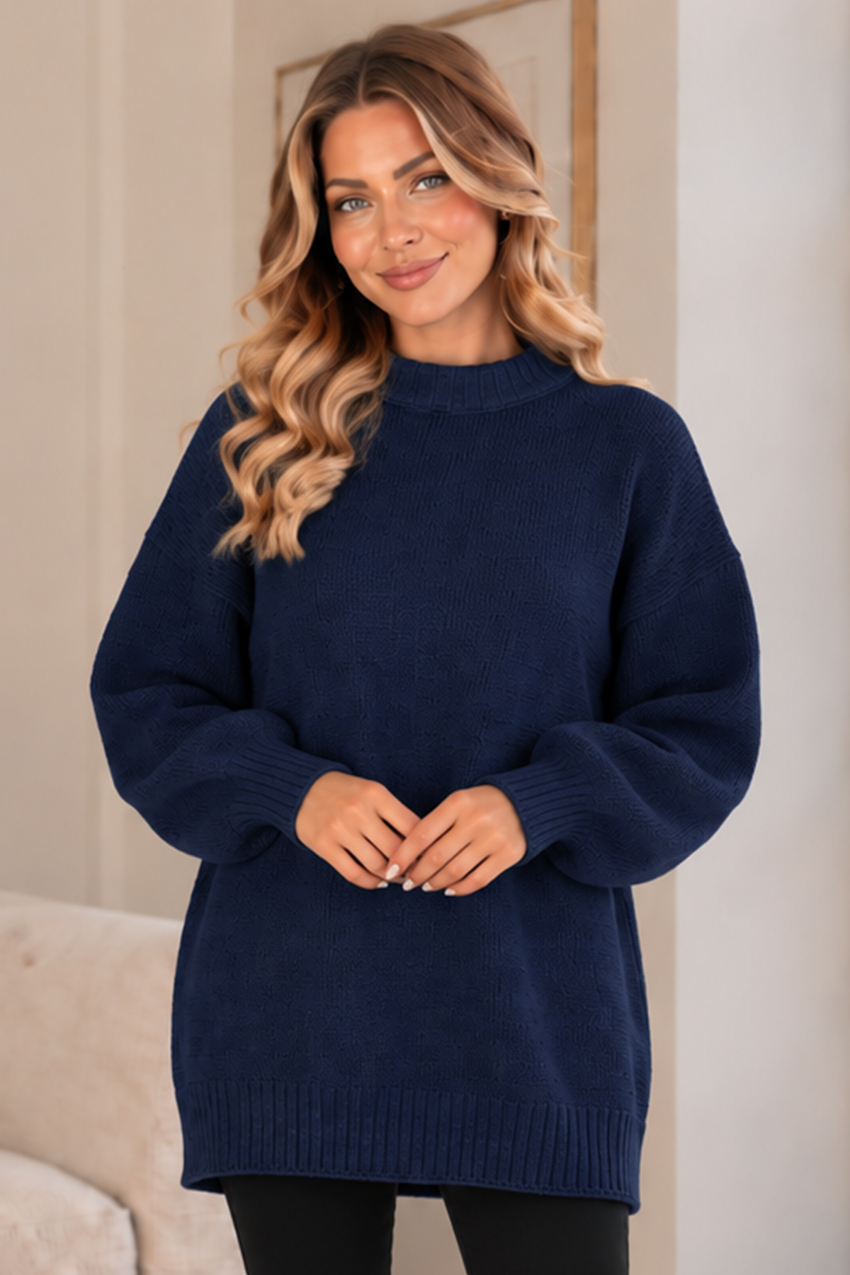 Knit Sweater K6027 Navy Blue