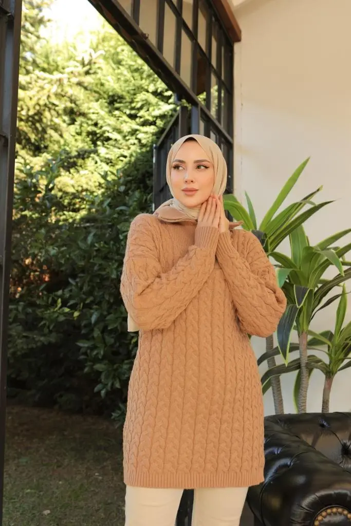 Knitted Patterned Knitted Sweater With Collar Zipper-detail