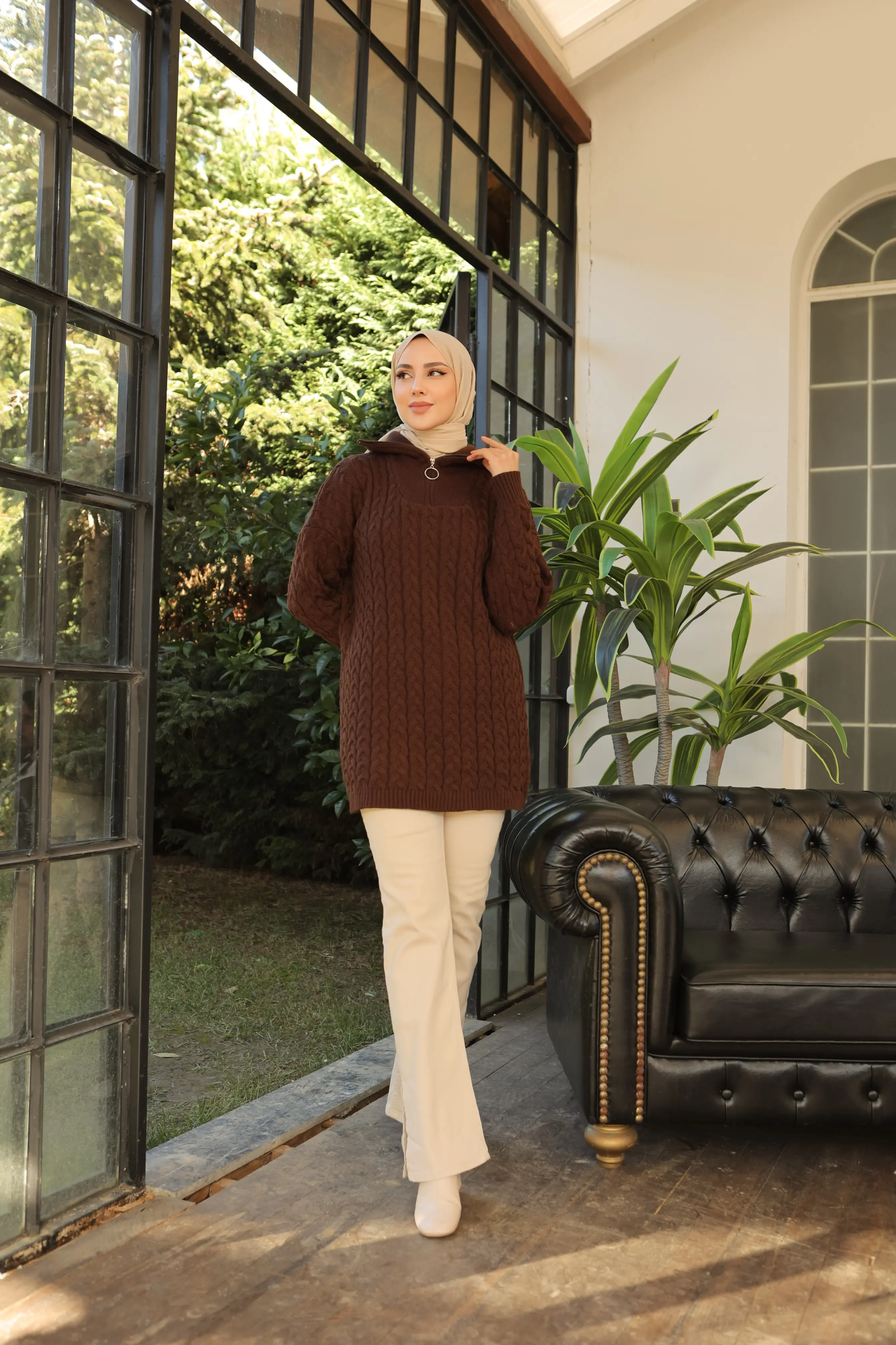 Knitted Patterned Knitted Sweater With Collar Zipper-detail