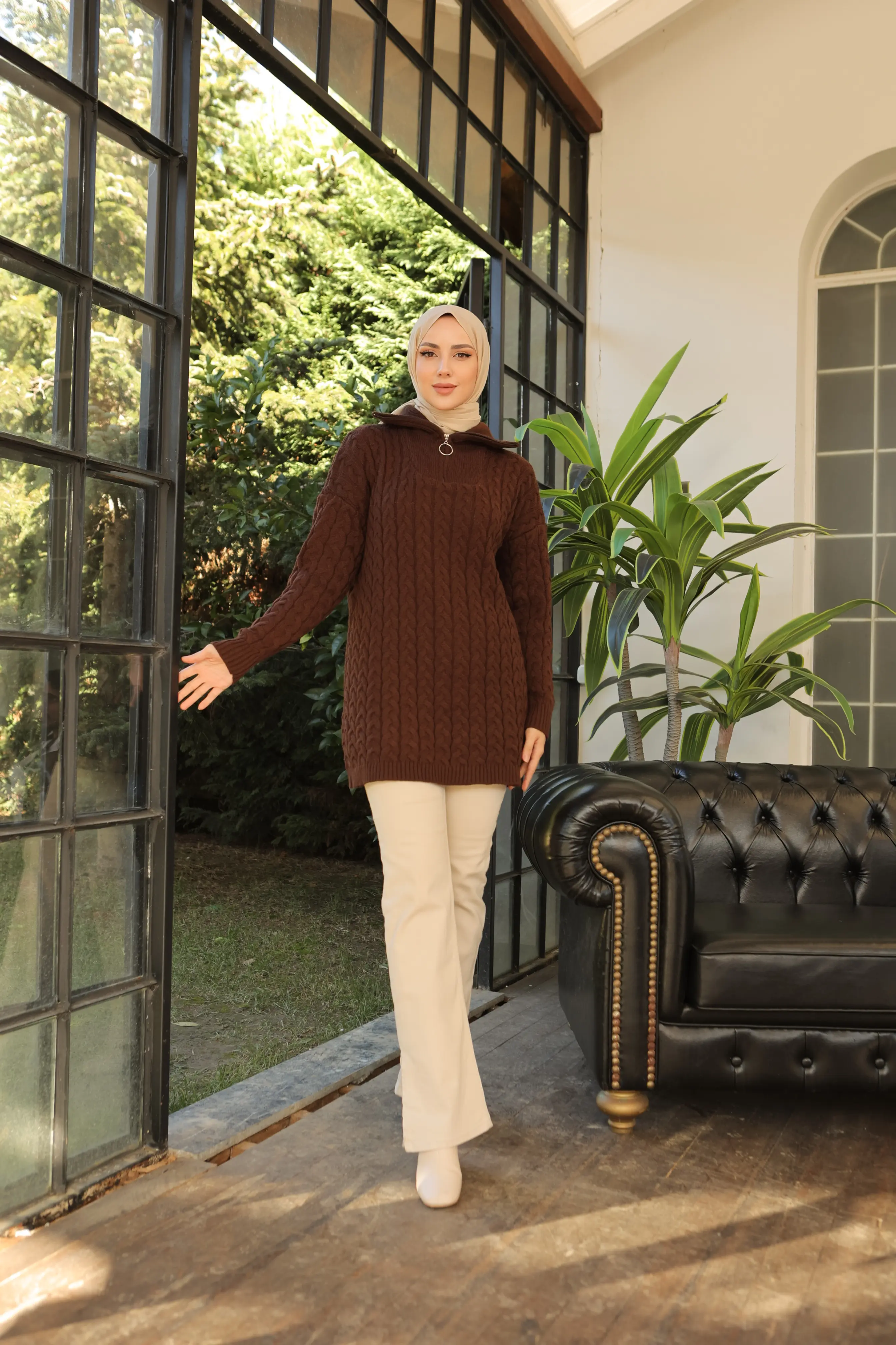 Knitted Patterned Knitted Sweater With Collar Zipper-detail