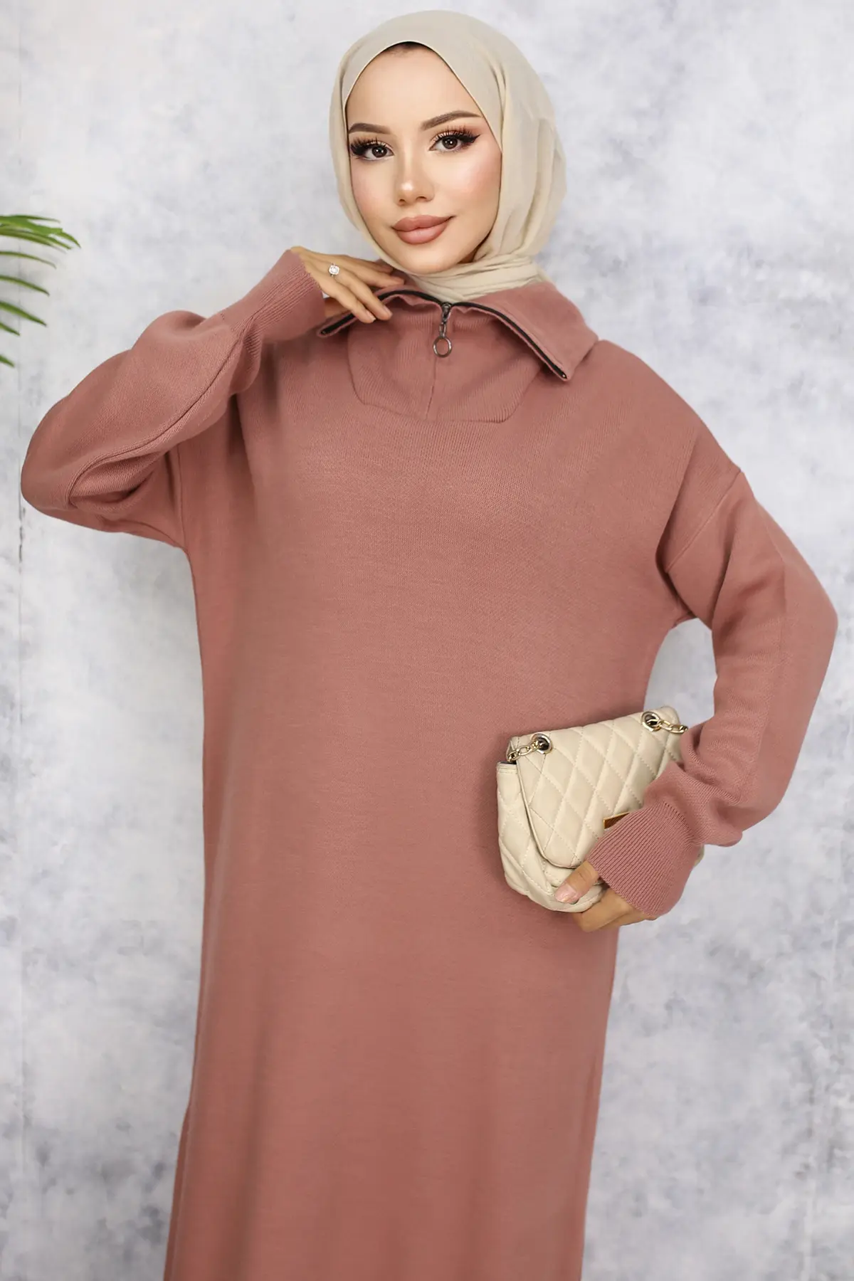 Knitwear Dress With Zipped Collar-detail