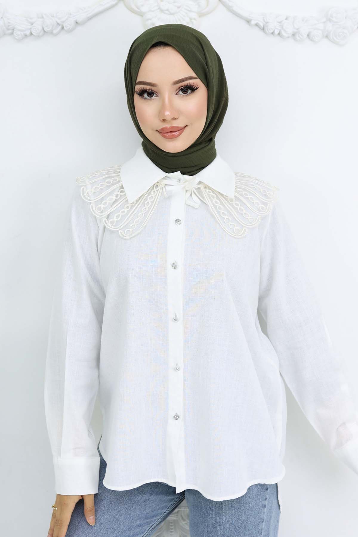 Lace Detailed Baby Collar Shirt