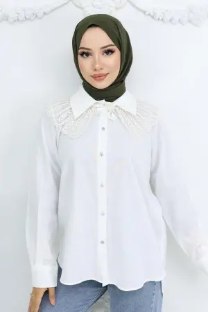 Lace Detailed Baby Collar Shirt