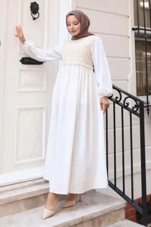 Lace Detailed Linen Hijab Dress