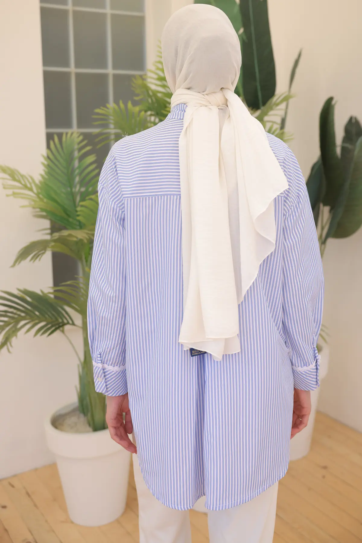 Lace Detailed Striped Casual Shirt-detail