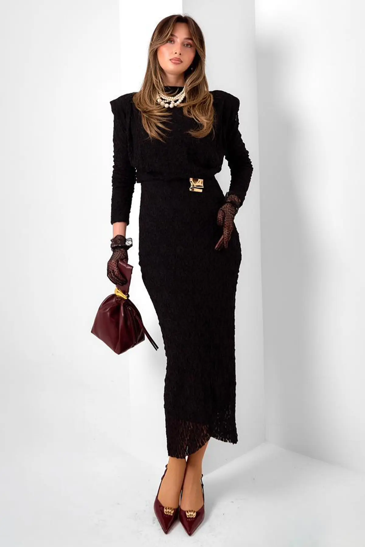 Lace Dress With Buckle Detail-detail