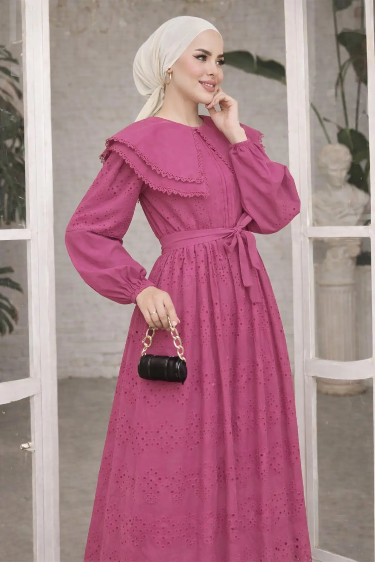 Lace Dress With Collar Detail-detail