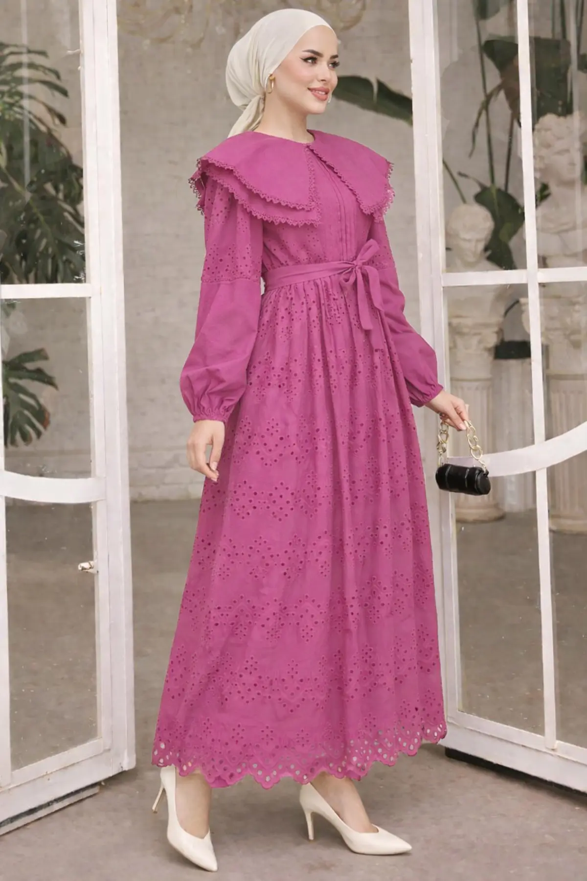 Lace Dress With Collar Detail-detail