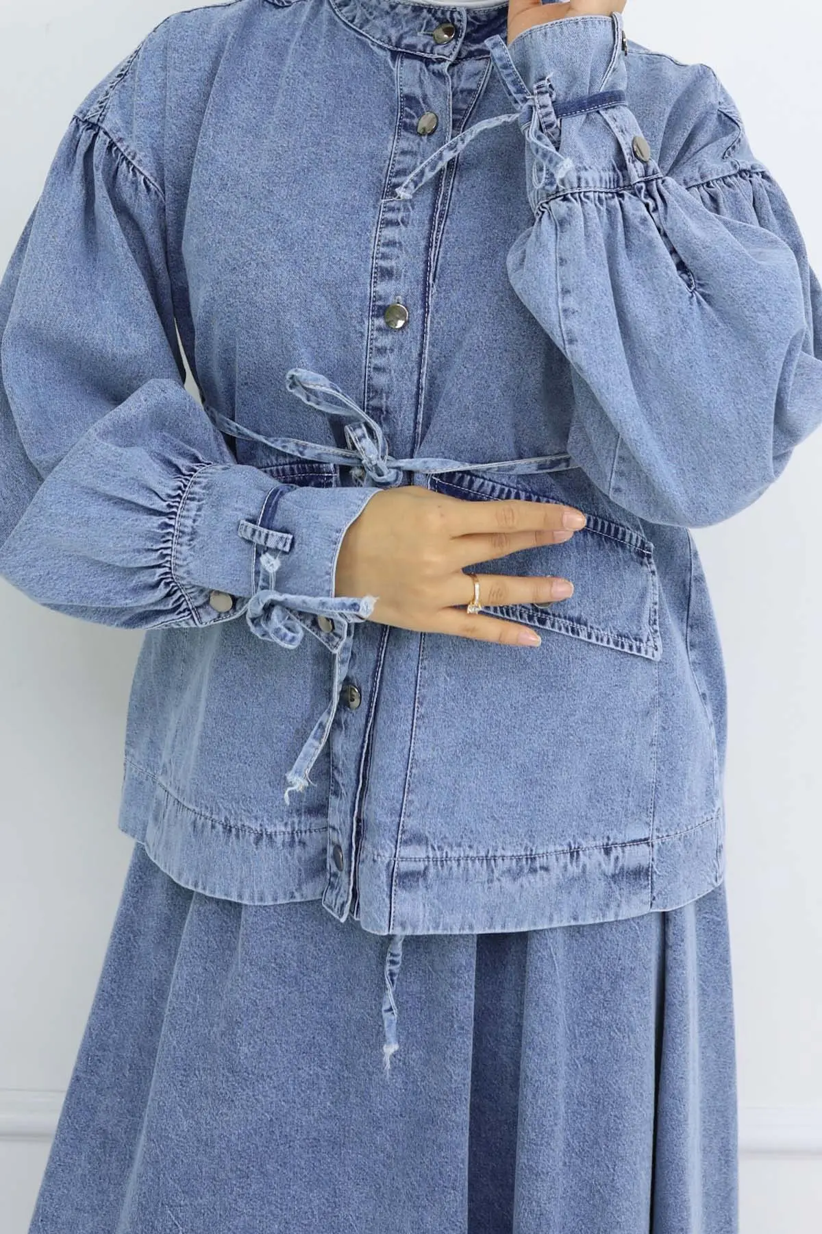 Lace-up Denim Skirt Set-detail