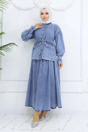 Lace-up Denim Skirt Set