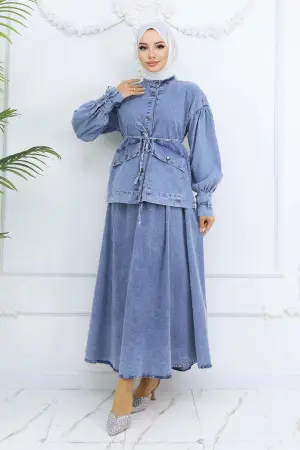 Lace-up Denim Skirt Set