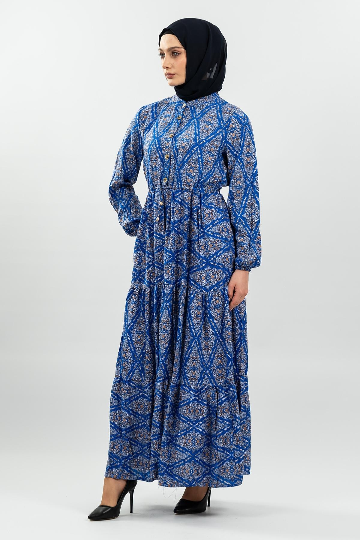 Lace-up Patterned Viscose Dress