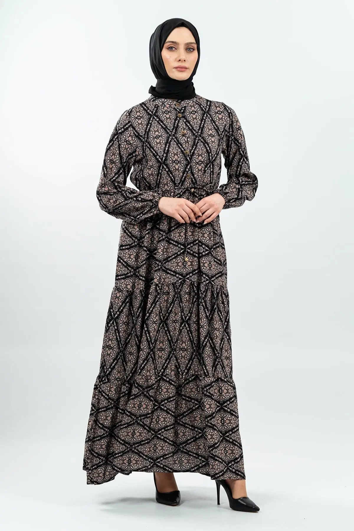 Lace-up Patterned Viscose Dress-detail