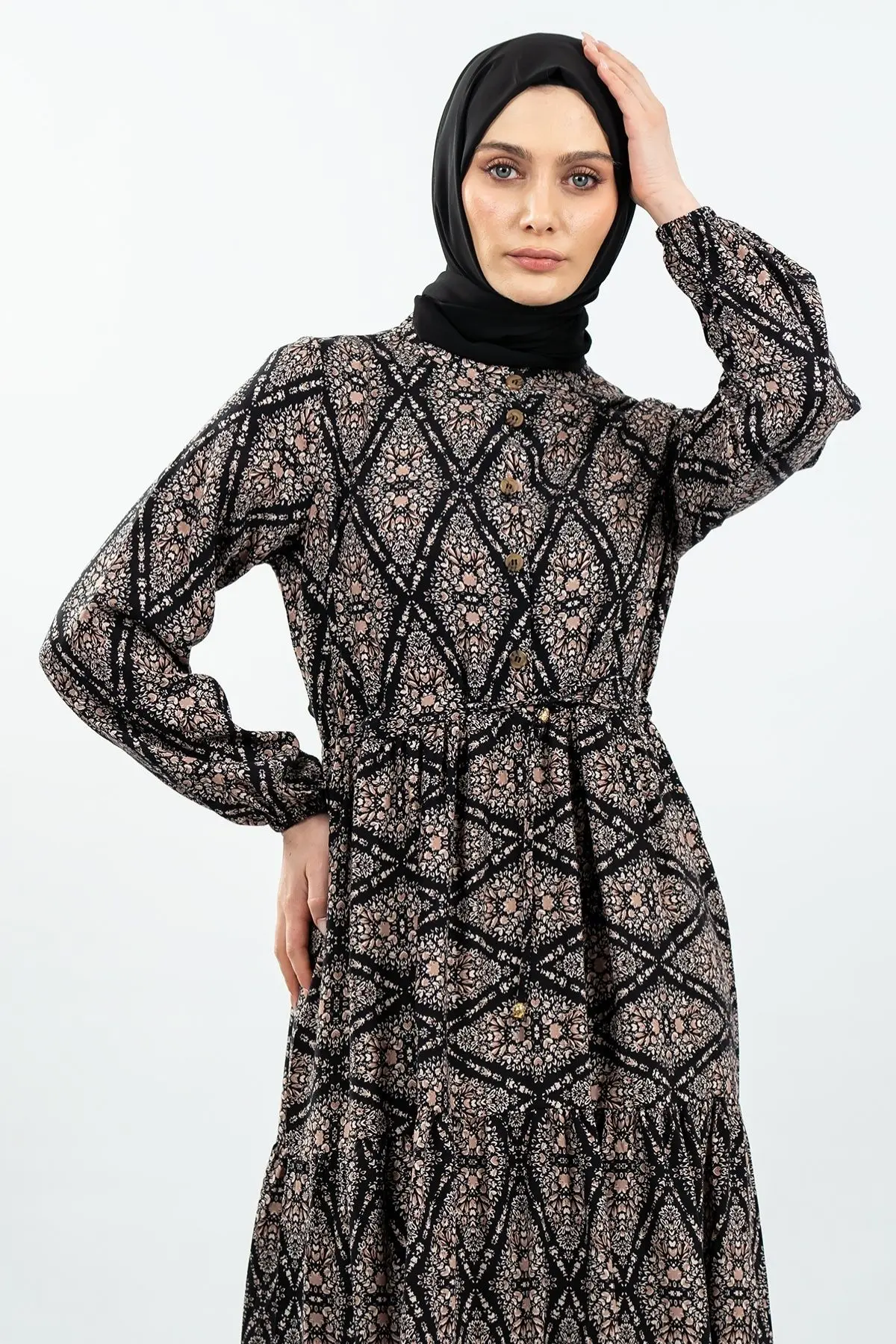 Lace-up Patterned Viscose Dress-detail
