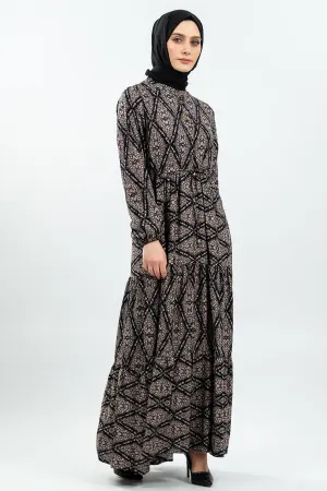 Lace-up Patterned Viscose Dress