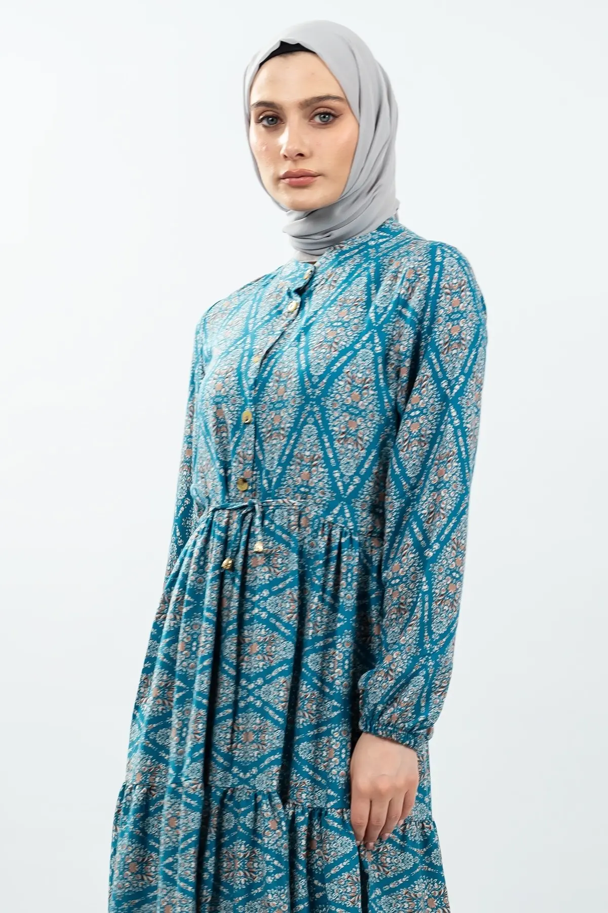 Lace-up Patterned Viscose Dress-detail