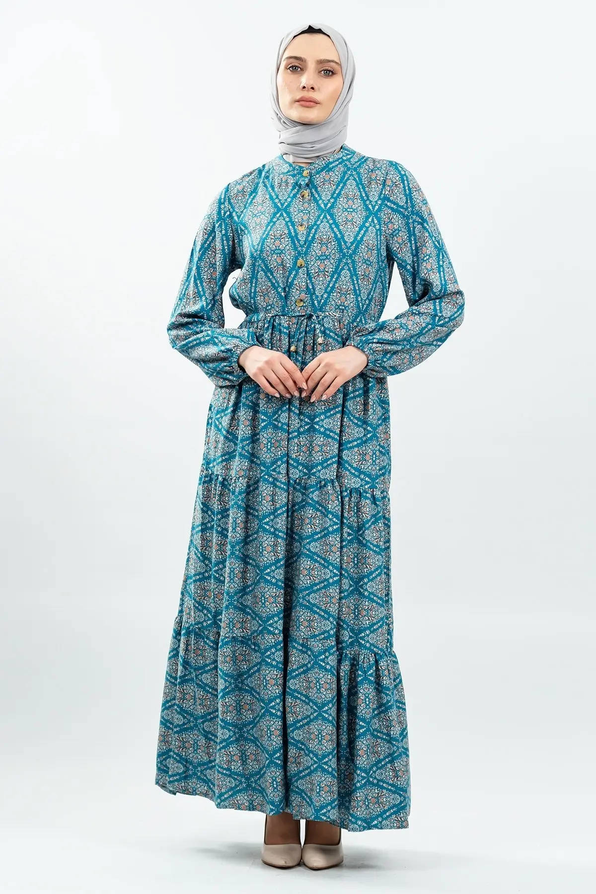 Lace-up Patterned Viscose Dress-detail