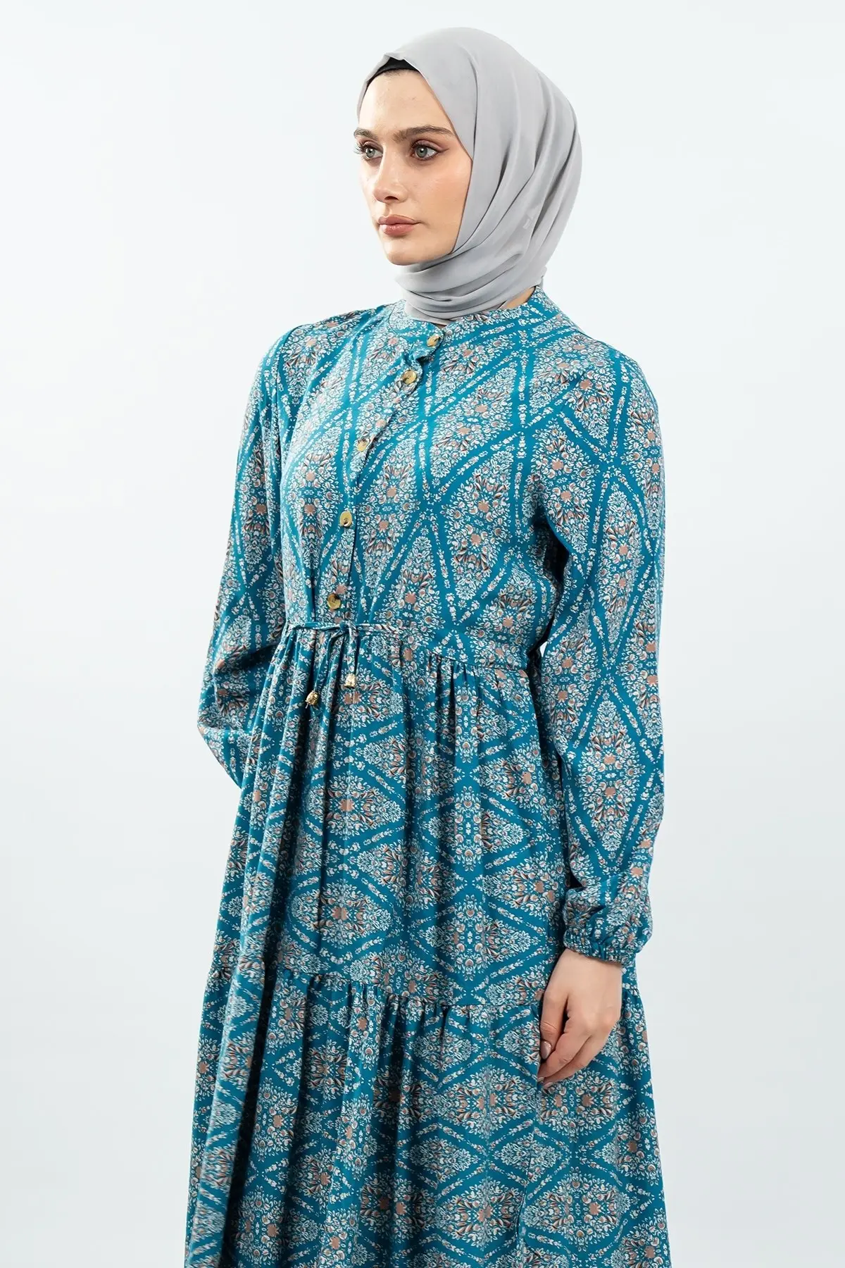 Lace-up Patterned Viscose Dress-detail