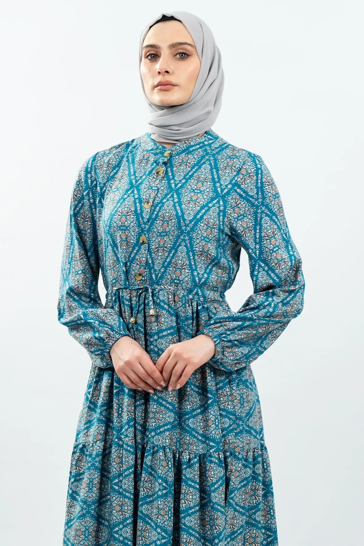 Lace-up Patterned Viscose Dress-detail