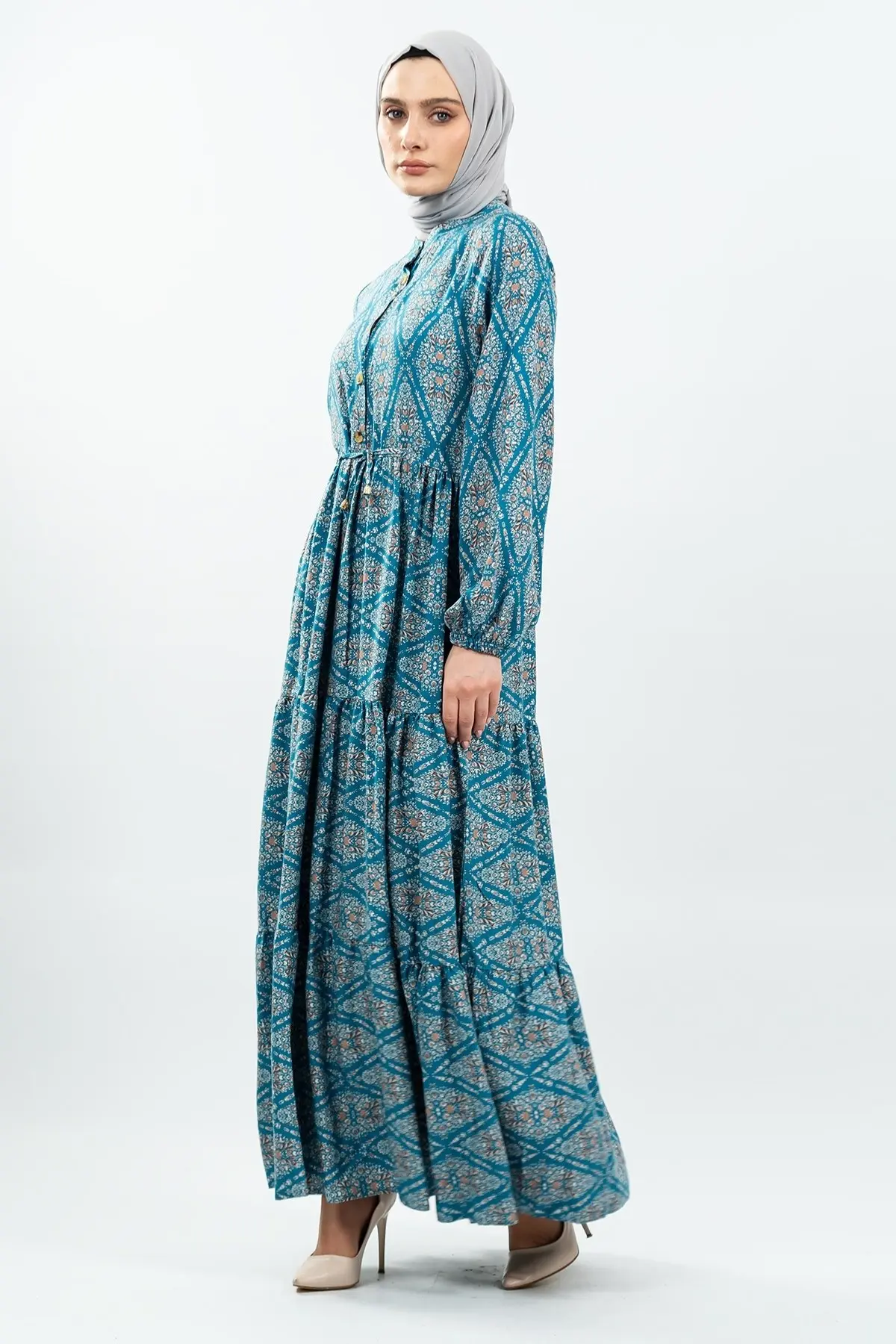Lace-up Patterned Viscose Dress